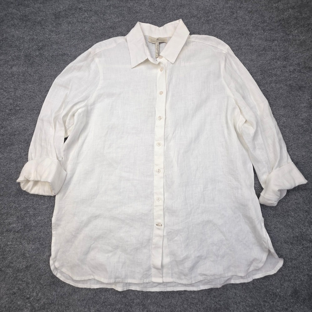 Crown Linen Designs Linen Button Up Shirt Women's XL White Long Sleeve